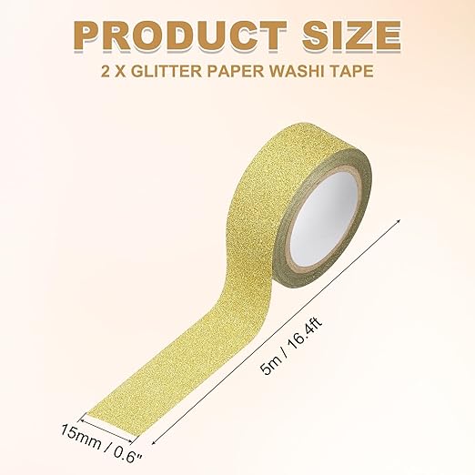 PATIKIL 2 Roll Glitter Paper Washi Tape, 15mm Glitter Film Self-Adhesive Decorative Tape for Crafts DIY Gift Packaging Art Scrapbook Decor, Gold