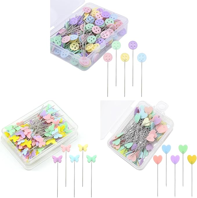 200pcs Colored Sewing Pins for Fabric Flat Head Straight Pins with Storage Box Quilting Pins Fixed Sewing Marker Needle for Dressmaker,Sewing Project,Jewelry Making, DIY Craft (Button)