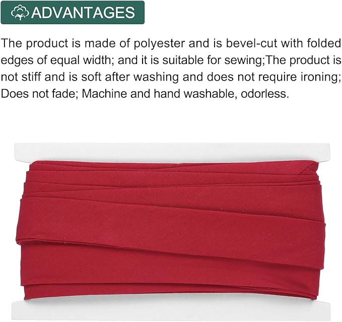 MECCANIXITY 1 Inch Double Fold Bias Tape Continuous Bulk Cotton Bias Tape for Sewing Seaming Quilting Hemming Binding Crafts (Dark Red 12 Yards)