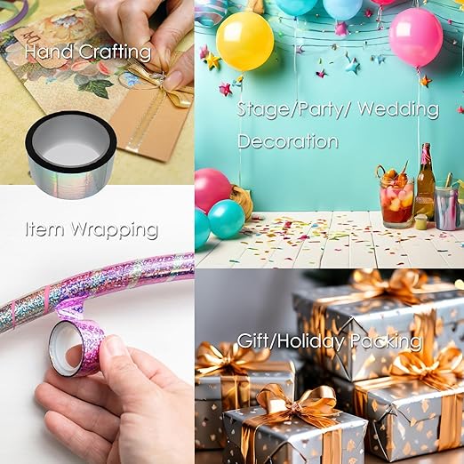 Reflective Crafting Tape, Graphic Glitter Holographic Tape, for Craft Project, DIY Art, Holiday Packing, Wrapping, Keep Birds Away, 1.8 Inches by 55 Yards (Holographic-SM)