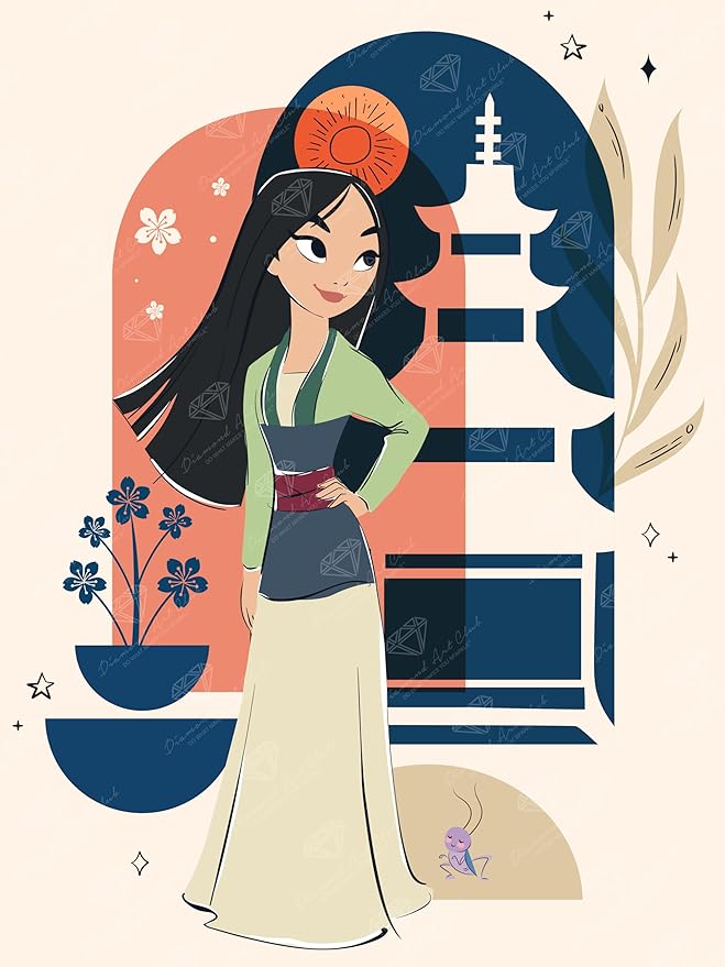 DIAMOND ART CLUB Mulan - Little Warrior Diamond Painting Kit, Fun DIY Crafts for Adults, Round Diamond Art Canvas, 13" x 17"