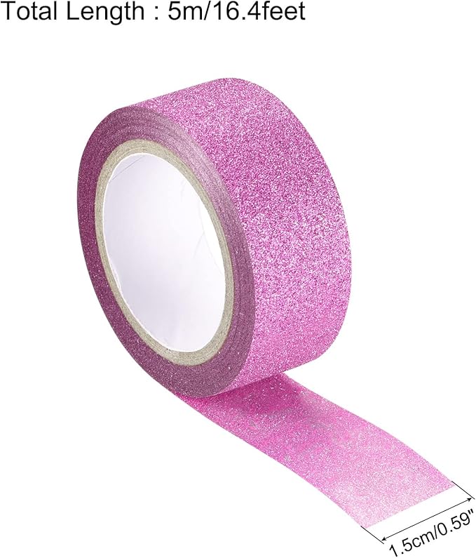 MECCANIXITY 0.6inch x 16.4ft Glitter Tape, Decorative Craft Tape Self Adhesive Stick Pink Purple 1.5cm x 5 M for Scrapbook, DIY Arts, Gift Wrapping Pack of 3