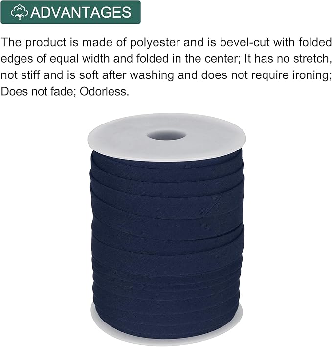 MECCANIXITY 1/2 Inch Double Fold Bias Tape Polyester Continuous Bulk Bias Tape for Sewing,Seaming Quilting Hemming Binding Crafts (Navy Blue 55 Yards)