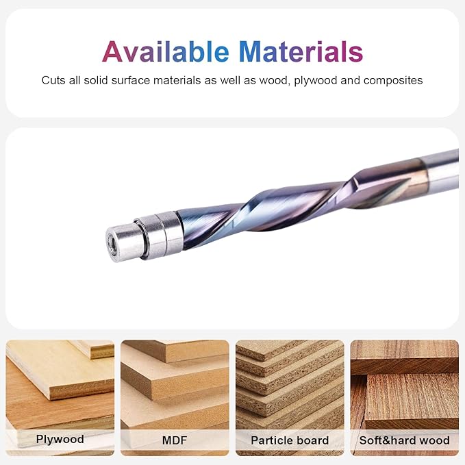 SpeTool 2PCS Downcut Spiral Flush Trim Router bit 1/4" Shank 1-1/8" Cutting Length with Extra Long Life TAC Coated, Solid Carbide Flush Trim Bits Bottom Bearing for Woodworking Trimming