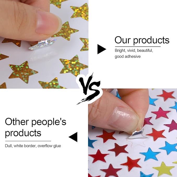 3000 PCS Star Stickers, 0.6" Sparkly Holographic Stickers, Kids Rewards Holographic Gold Star Stickers, Foil Star Stickers for Behavior Chart, Student Planner, School Classroom Teacher Supplies, DIY