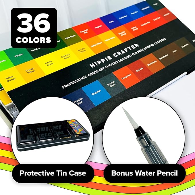 Professional Watercolor Paint Set, 36 Water Colors for Adults, Painting Kit with Palette and Brush Pen, Portable Watercolor Paints for Travel and Art Projects