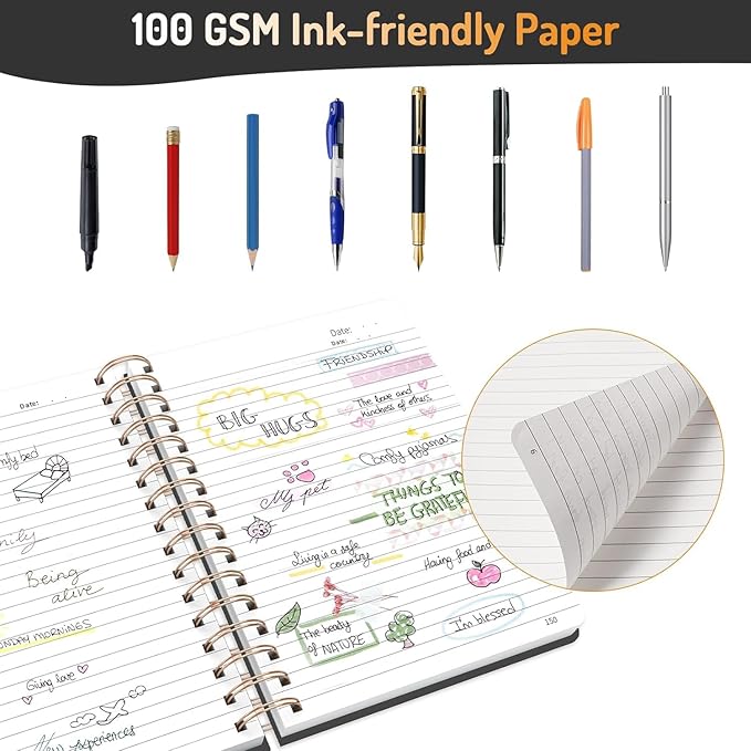 Forvencer Lined Spiral Journal Notebook with 300 Numbered Pages, A5 Thick Journals for Writing with 100GSM Paper, Hardcover Notebooks with Contents for Work, School,olive green