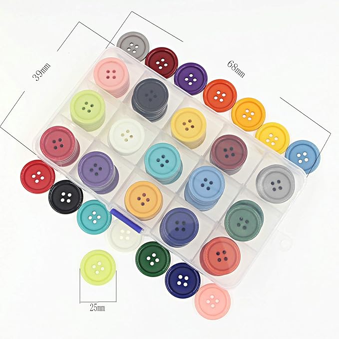 1 Inch 15 Colors Assorted Buttons, Round Resin Button for Sewing Multi Pack of 90 with Box (Each Color 6 pcs,25MM)