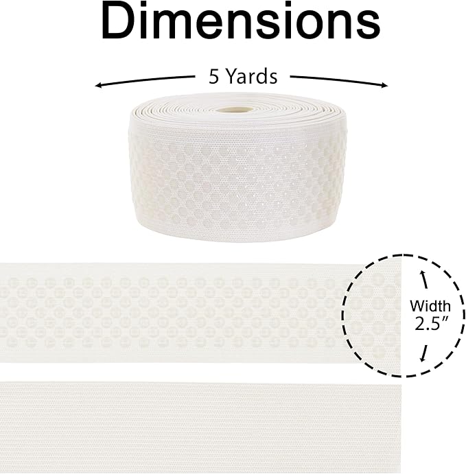 Mandala Crafts 2.5 Inch Elastic Silicone Gripper Tape for Clothing - 5 Yds Dotted Non Slip Elastic Band for Sewing - Off White Silicone Flat Fabric Stretchy Ribbon Straps