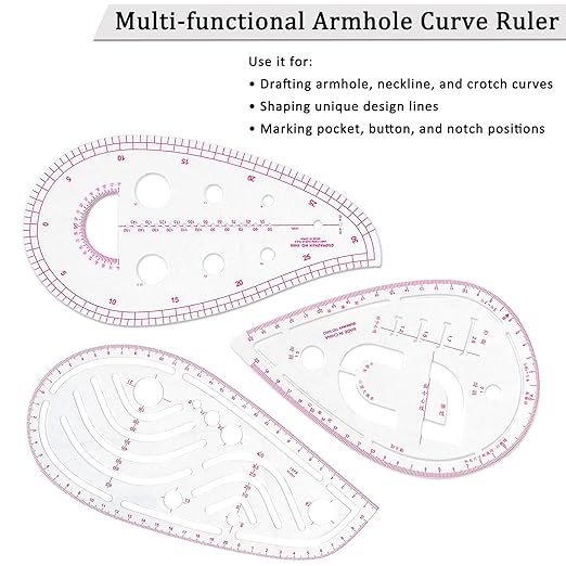 Fashion Clear Metric Sewing Ruler Set,French Curve Pattern Rulers for Beginners, Tailors, Designers, Quilting, Embroidery, Cross Stitch, Crochet, Knitting 9pcs