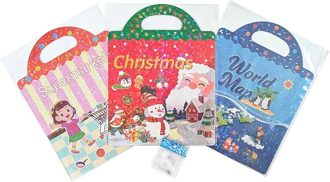 Christmas, World Map, Supermarket: Reusable Sticker Activity Booklet Bundle with 1 Mini Collectible Eraser for Ages 3+ (Random Theme) [56139]"