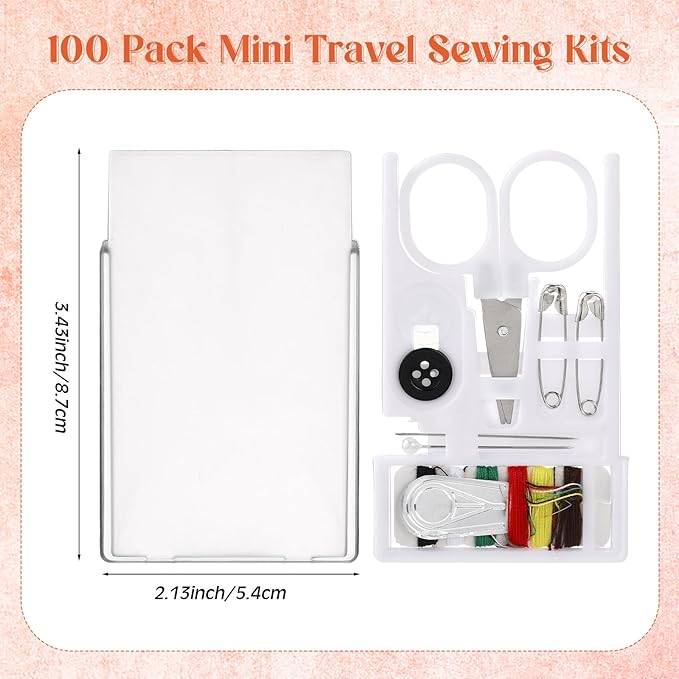 Knitgrip 100 Boxes Mini Travel Sewing Kit Quick Fix Sewing Kits Bulk Basic Portable Pre Threaded Needle Emergency Repair Tool for Christmas Gifts Beginner Traveler Home Hotel (White)