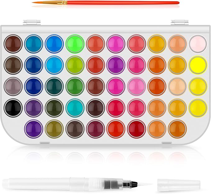 Taotree Valentines Day Gifts for Kids Adults, Easter Basket Stuffers, 48 Colors Watercolor Paint Set, Art Supplies Drawing Kit Painting Supplies Brush, Christmas Gifts for Adults Artist Painting
