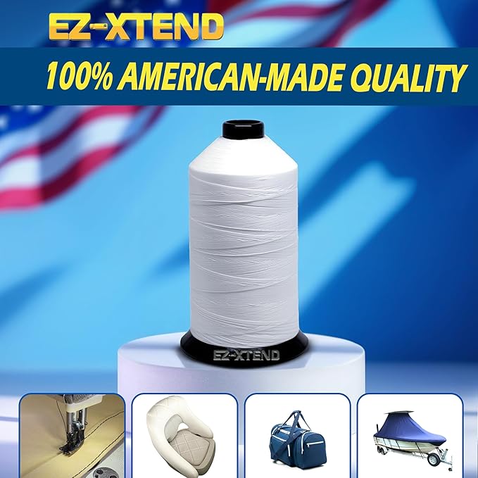 EZ-Xtend #138 Bonded Polyester Thread 100% American Made for Outdoor and Marine Fabric Sewing Applications, Awnings, Tarps, Canvas. for Heavy Duty and Industrial Sewing Machines (White, 8 oz)