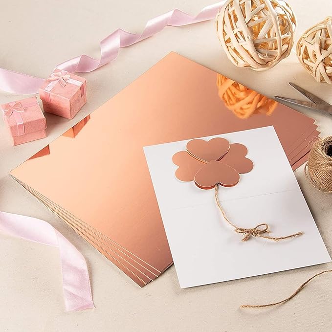 Rose Gold Foil Cardstock Sheets - 24 Pack, 8.5 x 11 In, 350 gsm - Mirror Finish for Scrapbook Paper - Heavyweight Metallic Cardstock for Card Making Supplies