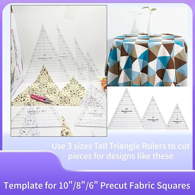 6 Set Tall Triangle Quilting Rulers for Quilting Templates 6 8 10 Inch Wedge Triangle Quilting Rulers and Templates, Sewing Templates for Sewing Cut Measurement DIY Craft Quilting Tools