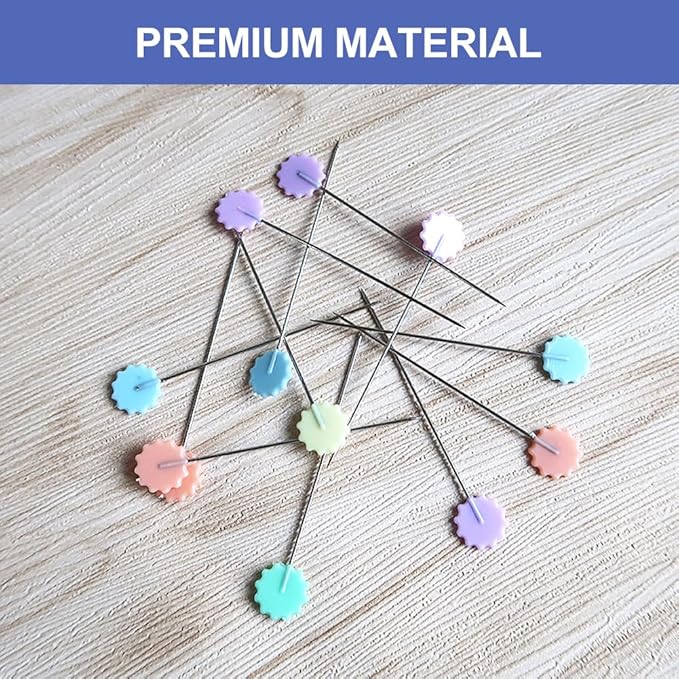 200Pcs Sewing Pins,Flat Head Steel Wire Straight Pins,Flower Head Sewing Pins for Fabric,2 inch Long Quilting Pins with Storage Box,for Sewing DIY Projects Dressmaker Jewelry Decor