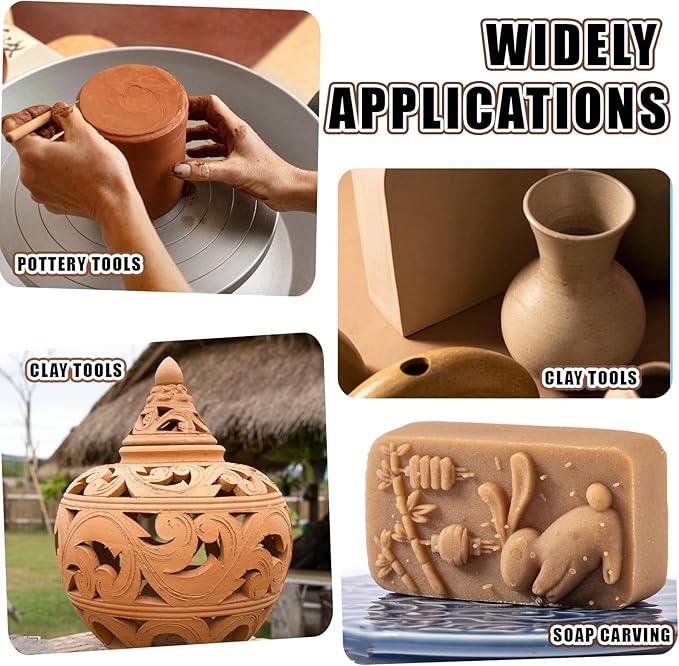 JIYIN 10 Piece Wooden Clay Sculpting Tool, 6'' Double Ended Ceramic Wooden Clay Modeling Sculpture Tool Polymer Pottery Dough Modeling Tool Kit for Cutting Carving Detailing and Smoothing