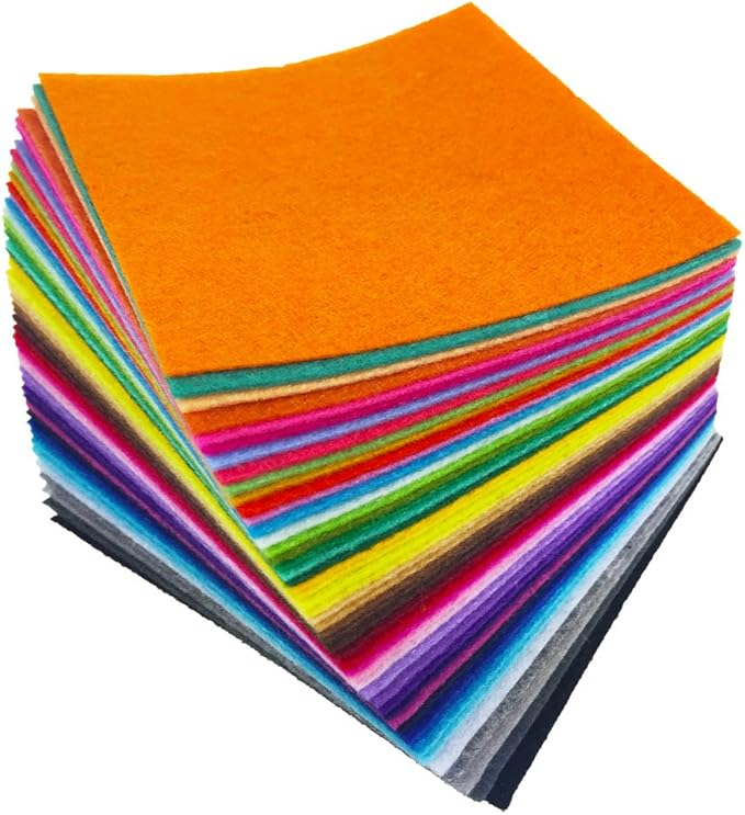 flic-flac 48PCS 6 x 6 inches (15 x 15cm) Assorted Color Felt Fabric Sheets Patchwork Sewing DIY Craft 1mm Thick … (15cm * 15cm, 48pcs)