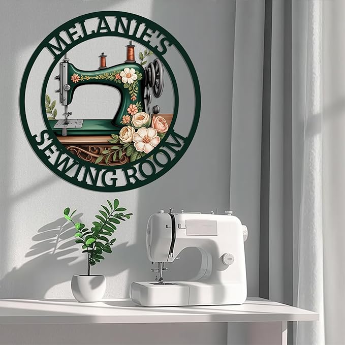 Personalized Quilting Sign Craft Room Decor, Custom Sewing Machine Metal Sign with Name, Customized Sewing Gifts for Quilters Women, Sewing-beginners, Craft Hobbyists, and Sewing-loving Kids