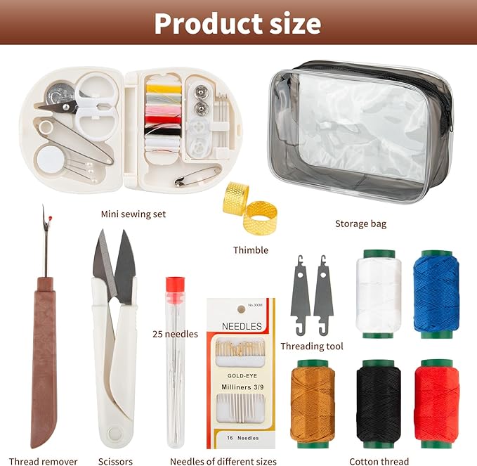 Steel Needles for Hand Sewing, 38PCS Sewing Tool Set, Needles Thread Hand Repair Tools, Stainless Steel Sewing Needle Kit, Big Eye Steel Needle Set, Min Travel Sewing Kit, Portable DIY Handcraft Set