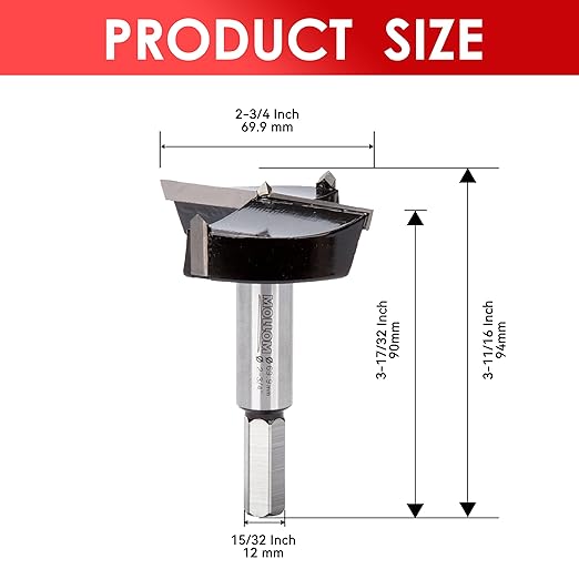 Mollom 2-3/4" (69.9mm) Forstner Drill Bit for Precise Woodworking with Durable YG8 Carbide Thickness of 2.0mm,This Hinge Cutter Tool is Ideal for Hard Wood, Plastic, Plywood