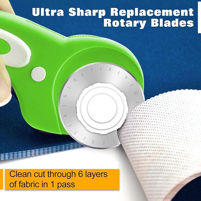 LEONTOOL 60MM Rotary Cutter Blades, 10 Pack Fabric Cutter Wheel, SK5 Sharp Replacement Rotary Blade Refill for Fiskars, Olfa, Quilting Scrapbooking Sewing Art Crafts Fabric Paper Leather Cutting Tool