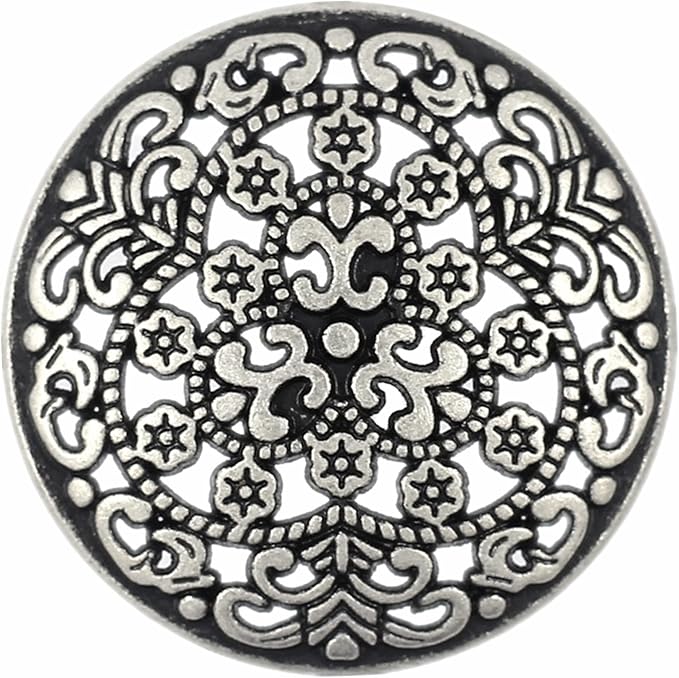 Bezelry 10 Pieces Hoya Flowers Openwork Metal Shank Buttons. 25mm (1 inch) (Antique Silver)