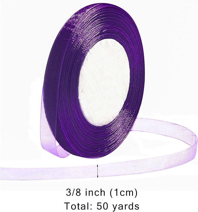 Purple Ribbon for Gift Wrapping 3/8 inch Sheer Organza Ribbon for Flower Bouquet Tulle Chiffon Ribbons for Wedding Invitations Christmas Halloween Decorations Crafts 50 Yards