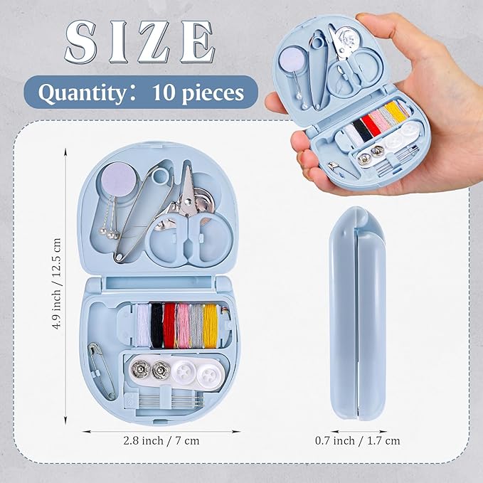 Yuxung 10 Pcs Mini Travel Sewing Kit Portable Emergency Repair Kit Mini Sewing Box with Threads Scissors Needles DIY Supplies for Beginner Traveler Hotel Charity(Light Blue)