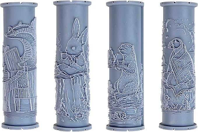 Cozy Critters Collection Clay Texture Rollers 4-Pack (4") - Storybook Set #01 - Embossing Pattern Rollers for Polymer & Ceramic Clay, Pottery & Crafts