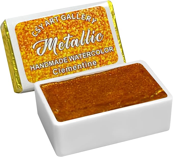 CSY art gallery Watercolor Paint,Full Pans Glitter Metallic Colors, Glitter-Pearlescent Water Color, Ideal for Beginners and Artists (Clementine)
