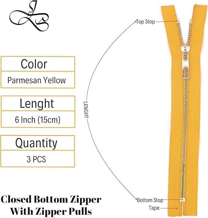 #5 Gold Metal Zipper - 50+ Colors - 3 PCS - (4-14 inches) Sizes - Luxury Lightweight Handcraft Metal Zippers with pulls for Purses Bags Pockets Shoes Sewing & Crafts DIY ZP02126