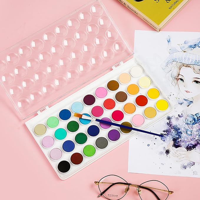 Nuanchu Christmas Gifts Bulk Watercolor Paint Washable Watercolor Paint Kits Palette and Brushes Portable Water Color Supplies for Adults, Beginners Artists Valentine Gift(1 Pack,36 Colors)