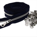 #5 Silver Metallic Nylon Coil Zippers by Yard Bulk Coil Zipper Roll 10 Yards with 25pcs Silver Pull for DIY Sewing Craft Bag(Navy Blue) YIGUANXIN