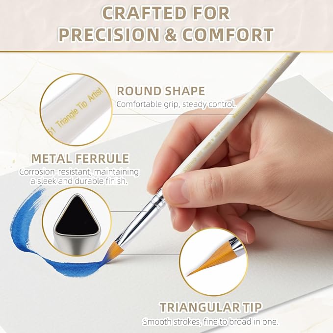 Professional Triangle Watercolor Paint Brush Set, 4 Pcs Wedge Artist PaintBrushes, Triangle Pointed Brushes for Watercolor, Oil, Acrylic, and Gouache Painting