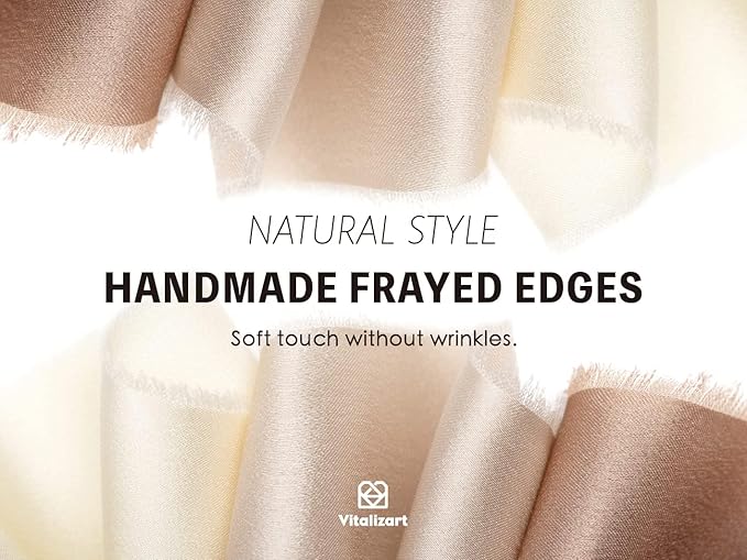 Vitalizart Silk Satin Ribbon 1-1/2 inch x 15 Yard with Wooden Spool Champagne & Nude Handmade Frayed Ribbons for Gift Wrapping Baby Shower Wedding Bridal Bouquets Holiday Decor