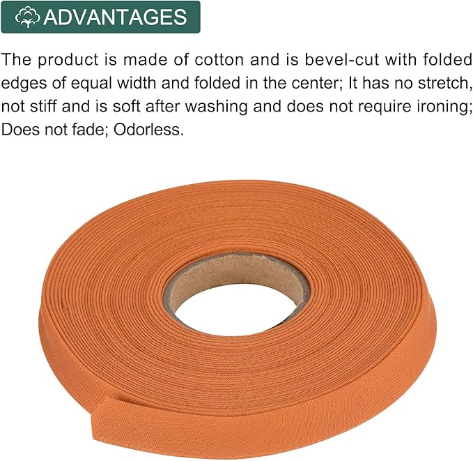 MECCANIXITY 1/2 Inch Double Fold Bias Tape Polyester Continuous Bulk Bias Tape for Sewing,Seaming Quilting Hemming Binding Crafts (Orange 10 Yards)