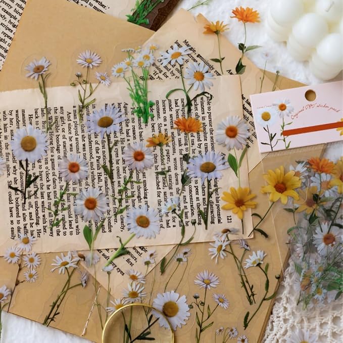 Yoksas Nature Floral Plant Stickers Set - 320 Pieces Transparent Pressed Flower Decals Journaling Stickers for Scrapbook,Junk Bullet Journal,Planner,Resin Art