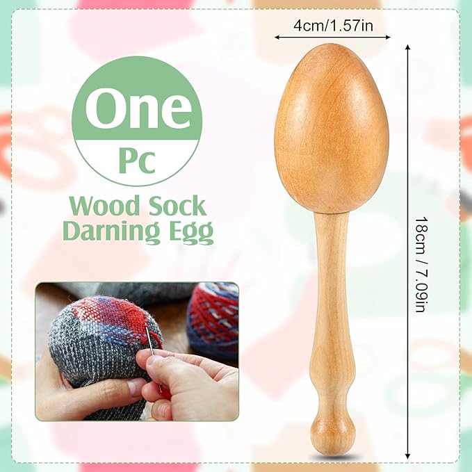 Jexine Darning Egg for Socks Wooden Darning Supplies Kit with 9 Large Eye Needles 16 Colors Sewing Threads for Socks Clothes Adults Darner DIY Handicraft Home Sewing Care(Regular Color)