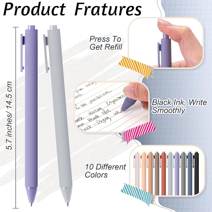 Crtiin 50 Pcs Gel Ink Pens Bulk, Black Ink 0.5mm Fine Point Retractable Pen Smooth Writing Office Supplies for Teacher Server Nurse Christmas Charity Donation Valentine (Morandi Colors)