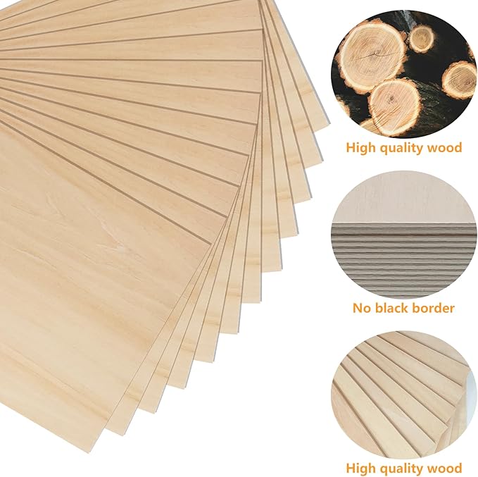 36 PCS Basswood Plywood Unfinished Wood Craft of 8 X 12 X 1/16 Inch, Suitable for DIY Decorations, Model Carving, Wood Carving, Architectural Models and Painting