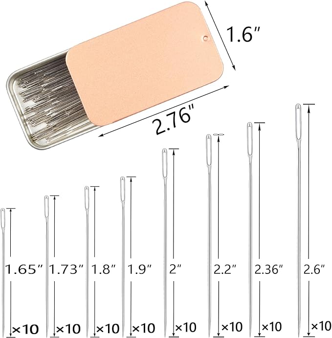 80pcs Stainless Steel Sewing Needle Set - 8 Sizes, Embroidery, Leather, Yarn with Threaders & Stitch Markers (Rose Gold 80pcs)