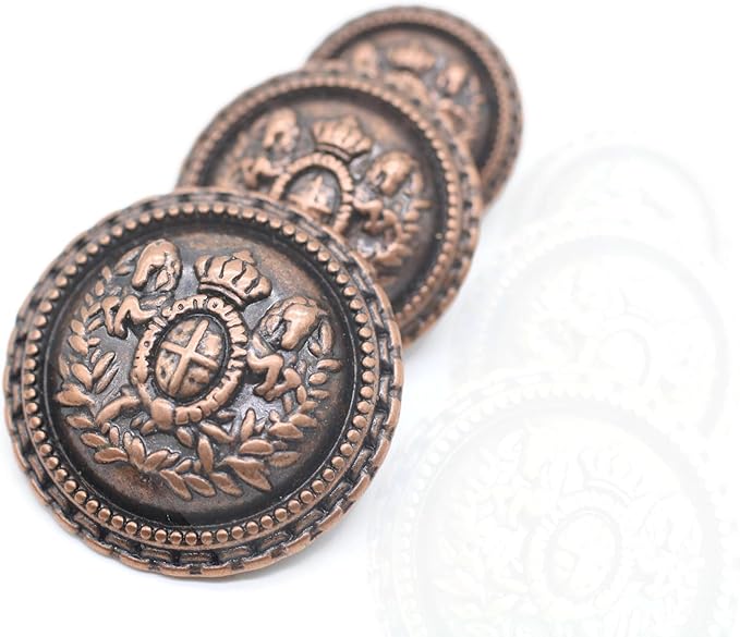 Antique Copper Metal Shank Buttons - 12 Pcs - 5 Size Options - Twin Horse Kingdom Round Metal Shank Buttons Vintage for Men Women Blazer Coat Uniform Shirt Suit and Jacket Sewing Craft DIY N21305