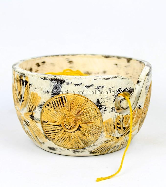 Exquisite Premium Yarn Ball Storage Bowls | Hand Painted Lovely Decor Yet Functional Yarn Dispenser (Medium (7 x 3 x 7 Inches), Almond Brown)