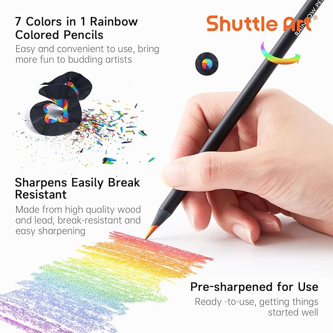 Shuttle Art 120 Pack Rainbow Pencils Bulk, 7 Colors in 1 Rainbow Colored Pencils, Pre-sharpened, Break-resistant Black Wooden Pencil for Kids and Adults Coloring, Drawing, Sketching, Doodling, Gifts