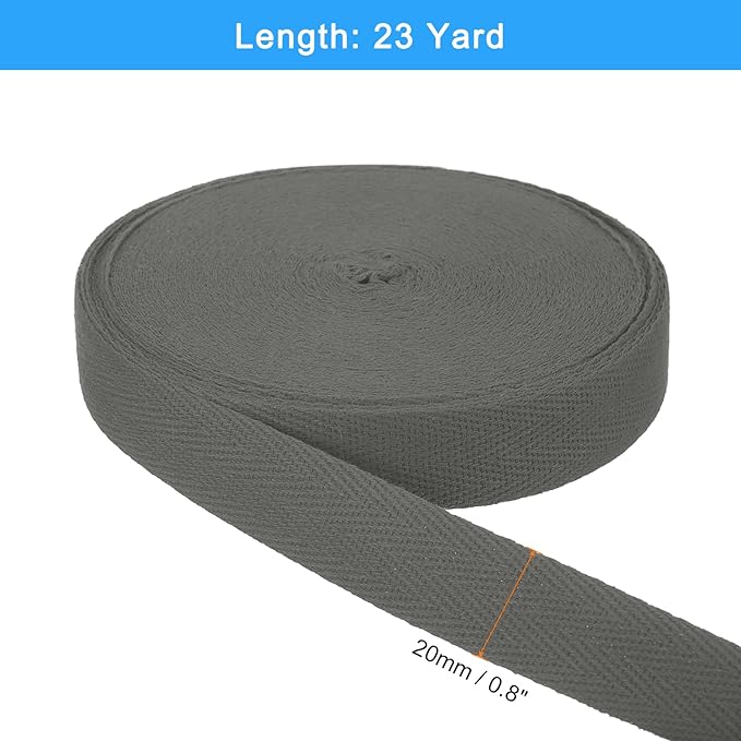 uxcell 23 Yards Cotton Twill Tape, 3/4-inch Herringbone Webbing Ribbon Bias Binding Tapes for Clothes Sewing, DIY Crafting (Dark Gray)