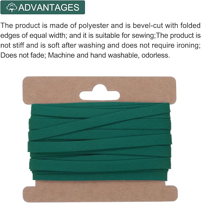 MECCANIXITY 1/4 Inch Double Fold Bias Tape Continuous Bulk Cotton Bias Tape for Sewing Seaming Quilting Hemming Binding Crafts (Dark Green 12 Yards)