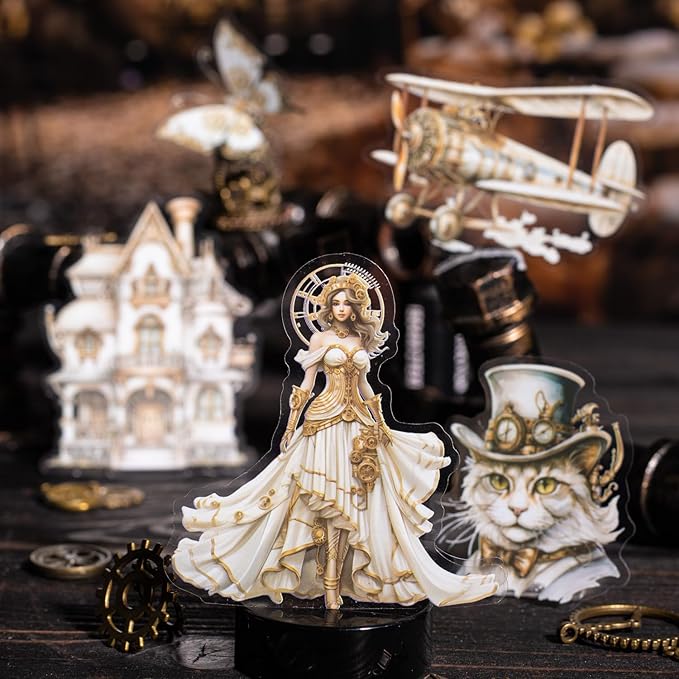 Yoksas Vintage Victorian Steampunk Stickers - 120Pcs Clear Waterproof Antique Machinery Punk Stickers for Scrapbooking, Junk Journals