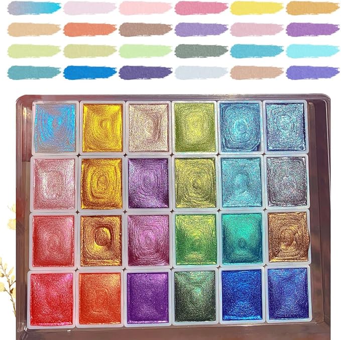 Color Shifting Watercolor Paint, Metallic Watercolor Paints Shifting Watercolor Painting Set, Shimmer Watercolor Paints Pearlescent Watercolor Paint Set (D_Large 24 Colors)